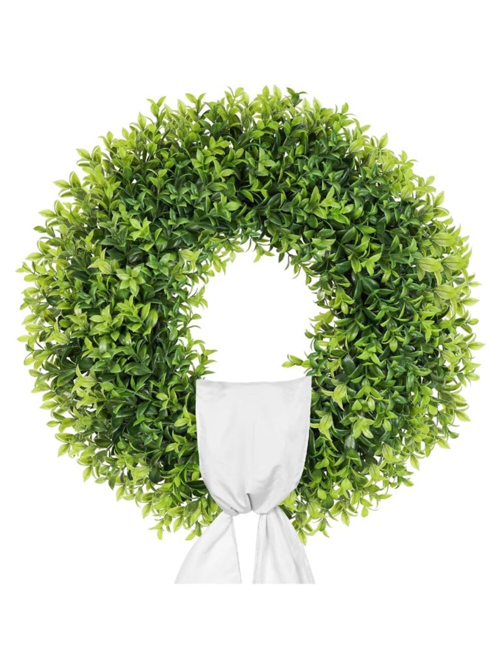 22 Inch Artificial Boxwood Wreath with Sash UV Resistant Waterproof Front Door